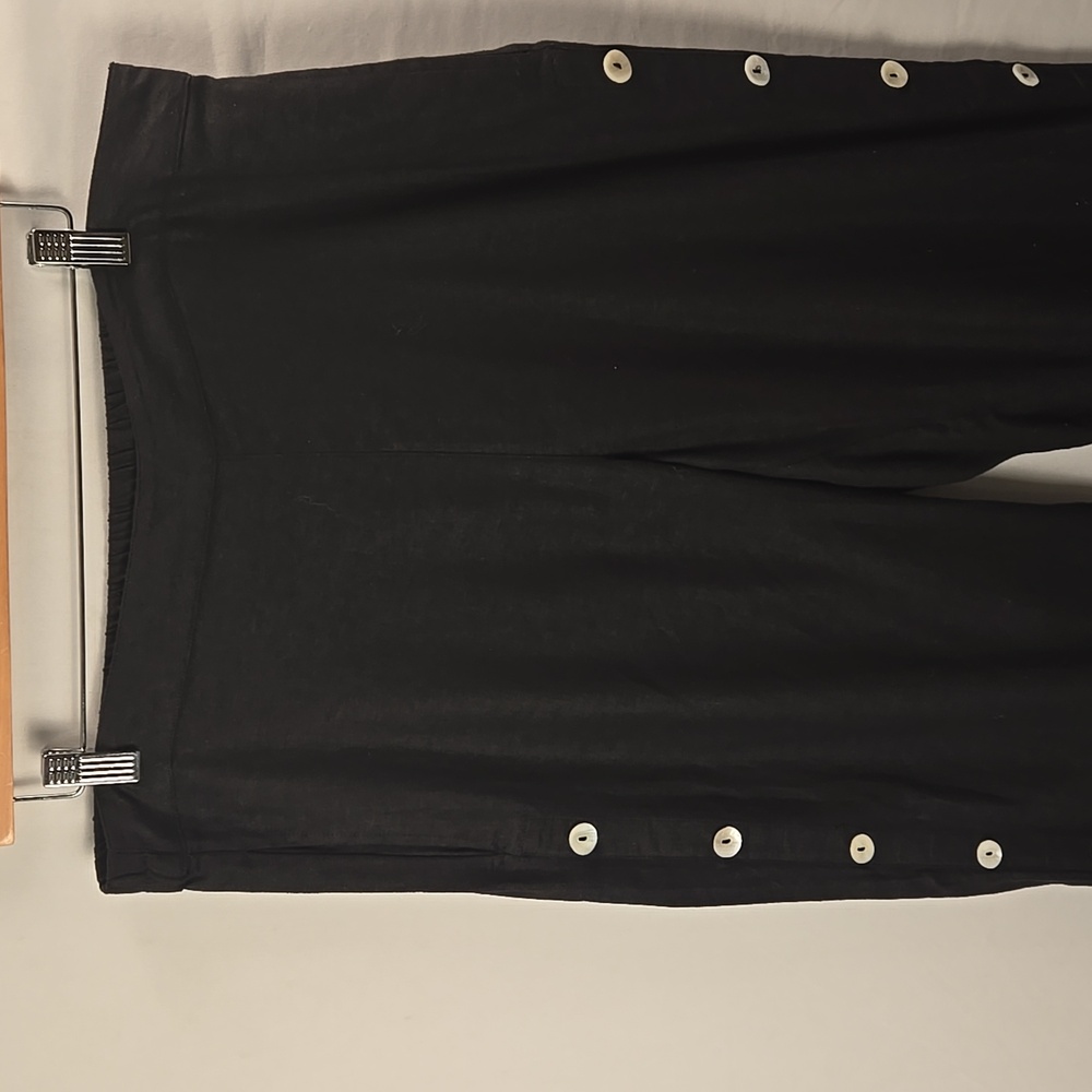 Soft Surroundings Sonoma Linen Blend Wide Leg Trousers Pants Sz L Black Boho - Picture 2 of 10
